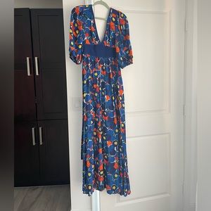 Staud citrus orange and blue dress with sash never been worn NWT